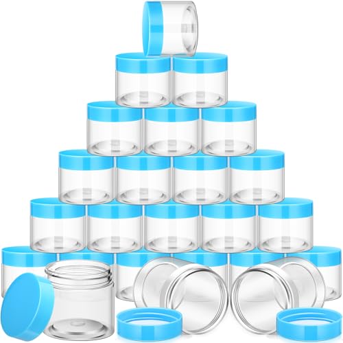 SATINIOR 24 Pieces Clear Plastic Jars with Lids, Blue Lid, 4 oz - color: Blue Lid, size: 4 oz