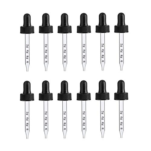 Comfort Axis Calibrated Straight Tip Glass Droppers for 30ml Bottles, 1 Ounce, Black, 12 Pack