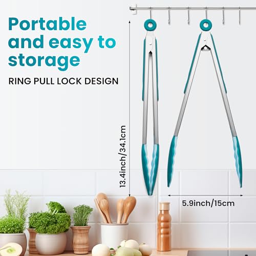 12-Inch Kitchen Tongs for Cooking with Silicone Tip,Turquoise - color: 12"-Turquoise