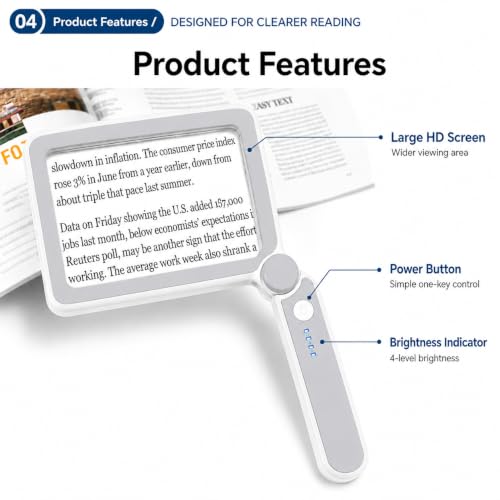 4X Magnifying Glass with Light, Rechargeable LED Page Magnifier for Seniors - color: White