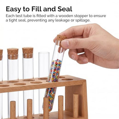 20 PCS Clear Plastic Test Tubes with Cork Stoppers, 10ml Transparent Vials Test Tube Container for Plants, Candy, Beads, DIY Decoration, Liquid Storage