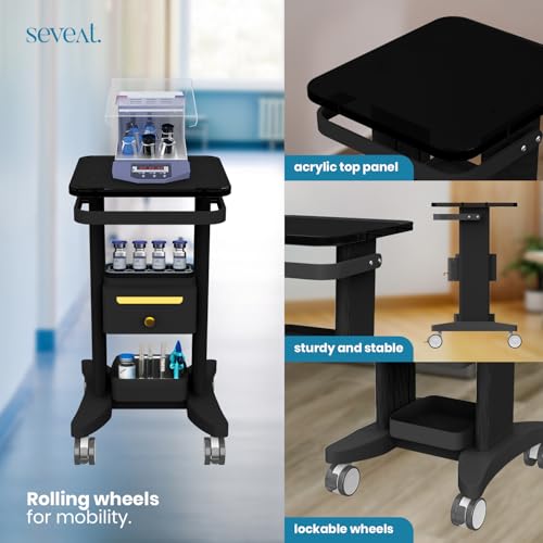 Professional Medical Cart | 3-Tier Rolling Trolley with Drawers | 198 lbs Capacity | Portable Utility Cart for Hospitals, Clinics, Spa, Office, or Home (Black) - color: Black