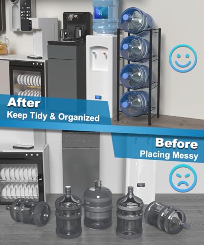 mocomax 5 Gallon Water Jug Rack, 4 Tier Detachable Water Bottle Holder Storage Organizer Shelf, Heavy Duty Water Jug Dispenser Stand for Kitchen, Office, Home, Black - style: 4-Tier