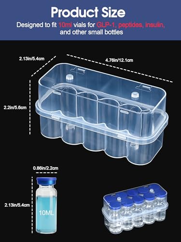 10ml Vial Peptide Storage Case —10-Slot Insulin & Peptide Organizer Bag for Fridge, Transparent Protector Box Holder for 1-3mL Glass Vials (Insulin, GLP-1, Peptides, Etc.) by WIBOND