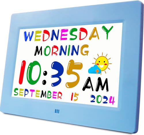 MASSII Digital Teaching Clock Talking Time, 24 Alarms Custom Reminders, Checklist to-Do List, Auto DST & Calendar Display, Sleep Trainer, Easy to Use for Kids Birthday Gift- Blue with Remote - color: Kids-blue
