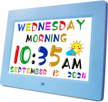MASSII Digital Teaching Clock Talking Time, 24 Alarms Custom Reminders, Checklist to-Do List, Auto DST & Calendar Display, Sleep Trainer, Easy to Use for Kids Birthday Gift- Blue with Remote - color: Kids-blue
