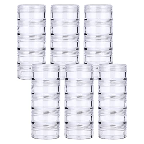 Hipiwe 6 Sets 5 Layers Plastic Beads Box Round Small Storage Containers - size: 6Packs 1.5"D x3.9"H