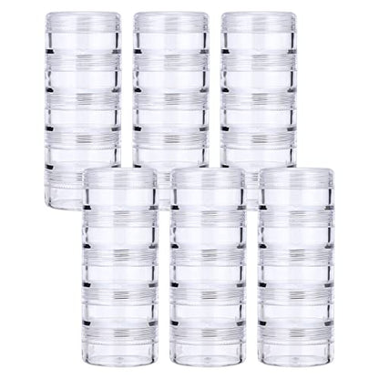 Hipiwe 6 Sets 5 Layers Plastic Beads Box Round Small Storage Containers - size: 6Packs 1.5"D x3.9"H