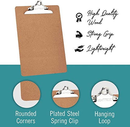12 Clipboards, Standard A4 Letter Size Clipboard with 6" Metal Clip, 9" x 12.5", Fits 8.5x11 Inch Paper, Hardboard, Bulk Pack, Ideal for Schools and Office - style: 12 Pack