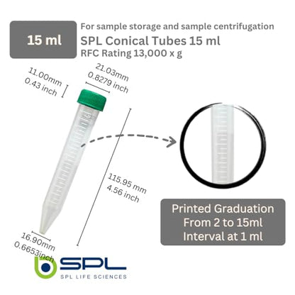 SPL 15 ml Conical Centrifuge Tubes Sterilized with PP Racks,DNase/RNase - Free (20 Rack) - size: 20 Rack