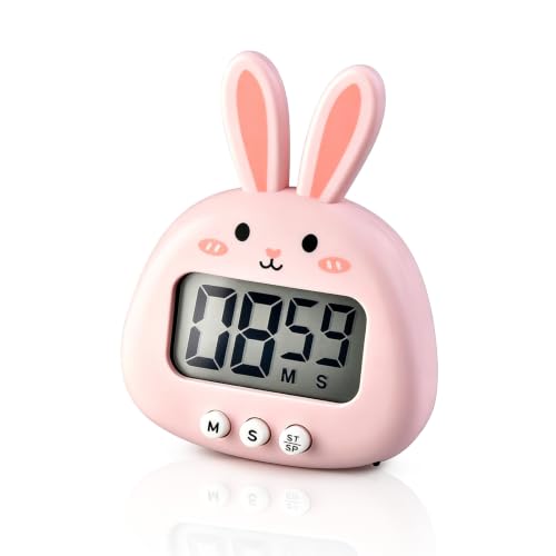 Cute Digital Desk Timer, Cute Digital Kitchen Timer Digital Magnetic Digital Cooking Timer LCD Large Screen Visual Clock Hangable Alarm Clock with Stand for Family School Office - color: Pink