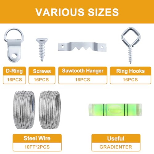 KURUI 303Pcs Metal Picture Hanging Kit with Heavy Duty Picture Hangers - size: Silver