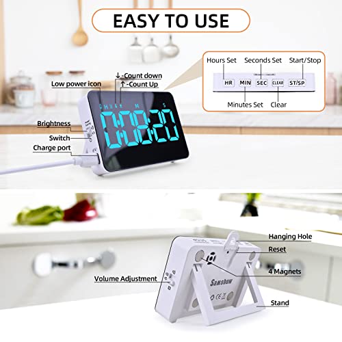 Samshow Rechargeable Digital Kitchen Timer, Ice Blue, 5 Inch - color: Blue
