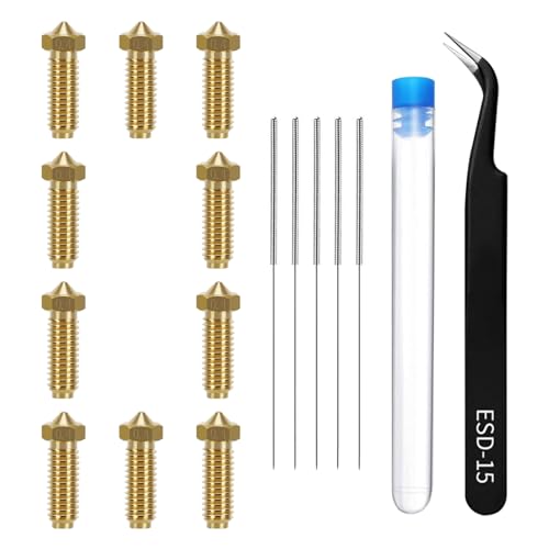 10PCS Brass Nozzle Kit for Anycubic Kobra 2, Kobra 2 Neo, Kobra 2 Pro, Kobra 2 Plus, Kobra 2 Max 3D Printer (0.4mm Nozzles*10, Cleaning Needles*5, Curved Tweezer*1) - size: Brass Nozzles * 10, style: Suit for Kobra 2 Series