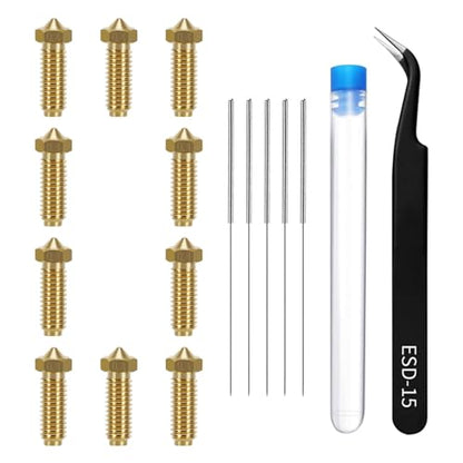 10PCS Brass Nozzle Kit for Anycubic Kobra 2, Kobra 2 Neo, Kobra 2 Pro, Kobra 2 Plus, Kobra 2 Max 3D Printer (0.4mm Nozzles*10, Cleaning Needles*5, Curved Tweezer*1) - size: Brass Nozzles * 10, style: Suit for Kobra 2 Series