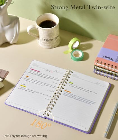 Lined Spiral Journal Notebook, A5 Hardcover Spiral Journals for Women Men, 150 Numbered Pages Spiral Bound Notebook, 100 GSM College Ruled Notebooks for Writing Note Taking 5.75" x 8.38", Purple - color: Purple