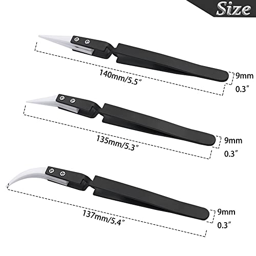 3pcs Stainless Steel Anti-Static Ceramic Solder Tweezers