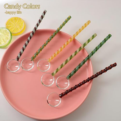 Glass Spoons for Coffee Small Fancy Teaspoons 6.7 inch Glass Stirring Spoon Rod Heat Resistant Coffee Stirrers Ice Tea Spoon Glass Mixing Spoon for Tea SugarHome Bar Party (Black Gray) - color: Black Gray