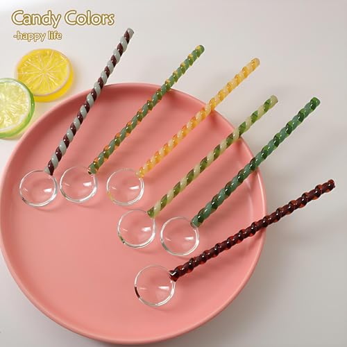 Glass Stirring Spoons 6.7 Inch Clear Crystal Coffee Cocktail Mixing Spoon Teaspoons Ice Cream Yogurt Jam Dessert Scoop Swizzle Stick Stirrer for Bar Cafe Party Coffee (Brown Yellow) - color: Brown Yellow