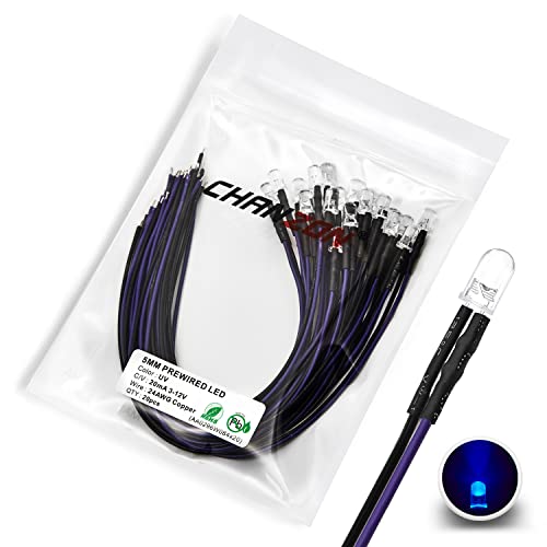 CHANZON 20 pcs Pre-Wired 5mm Purple LED Diode Lights (DC 12V) - color: H) Purple (20pcs)