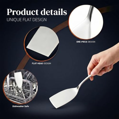 5Pcs Stainless Steel Spatula, 9.8 Inch One-Piece Metal Flat Turner, Sleek Mirror Finish Spatulas for Cast Iron Skillets, Air Fryer, Baking & Flipping - color: 5 pack-Spatula(9.8-Inch)