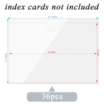 Antner 36 Pack Self-Adhesive Index Card Pockets for 4" x 6" Card, Top Open for Loading Clear Plastic Tote Bag Labels Holders for Organizing, Storage Bins, Library, Photos, Shelves (4.5 x 6.3 Inch) - size: 4" x 6" - 36PCS