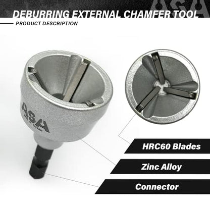 ASA Tools Deburring External Chamfer Tool, with HSS Blade, Deburring Drill Bit, Remove Burr Tools Quick Release Shank Fits for 1/8"-3/4"(3mm-19mm) - size: Deburring Drill Bit 3mm-19mm