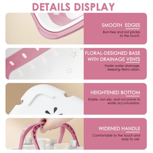 Fammart Plastic Shower Caddy Portable, Bath Basket Cleaning Caddy w/Handle - color: Pink