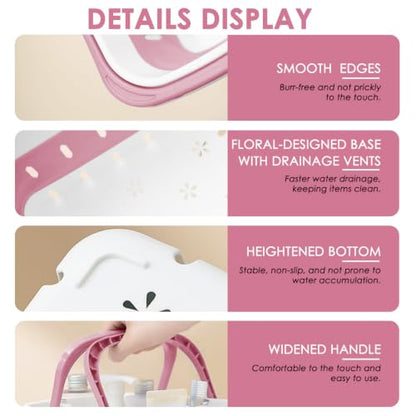 Fammart Plastic Shower Caddy Portable, Bath Basket Cleaning Caddy w/Handle - color: Pink