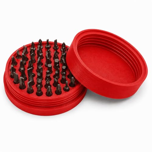SplashNColor Screw Bit Case Holder Organizer – Freestanding Bit Storage with Secure Screw-On Lid | Multiple Slots for Driver Bits | Portable Compact Design for Garage Workshop and - color: Red