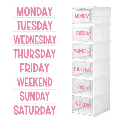 24 Pieces Days of The Week Stickers for Drawers Monday Through Friday Weekday Labels for Clothes Organizer Plastic Bin for School Clothes Classroom Organization (Pink) - color: Pink
