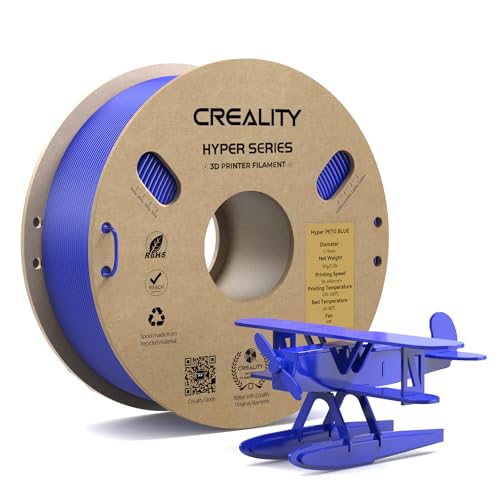 CREALITY Hyper PETG Filament 1.75mm 3D Printer Filament, Up to 600mm/s High Speed Rapid PETG, 1kg (2.2lb) Neatly Wound Cardboard Spool, Dimensional Accuracy ±0.03mm, Fit for Most 3D Printers, Blue - color: 1kg Hyper Blue Petg With Spool, size: 1.75 mm