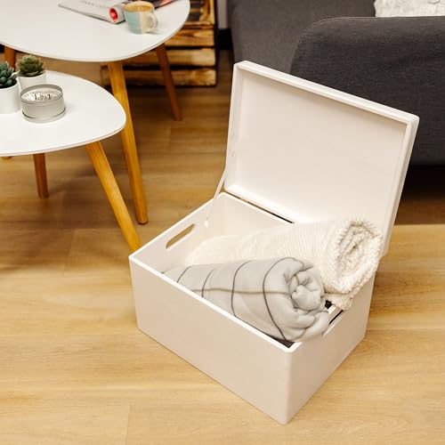 Creative Deco Large White Wooden Box Storage with Hinged Lid - color: White, size: XXL | Handles