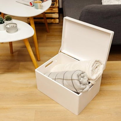 Creative Deco Large White Wooden Box Storage with Hinged Lid - color: White, size: XXL | Handles