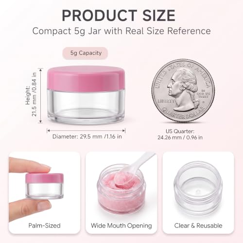 5 Gram Sample Containers with Lids, Small Travel Size Containers - color: Pink