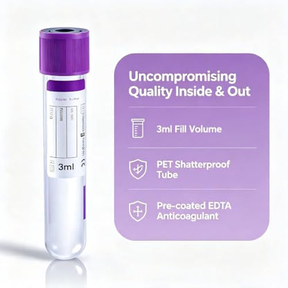 100 Pcs 3ml Plain Plastic Sample Tubes with Purple Cap for Lab Use - color: purple-3ml-100