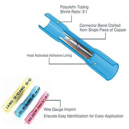 Heat Shrink Butt Connector Kit, 22-10 AWG, 110PCS - size: Butt 110PCS