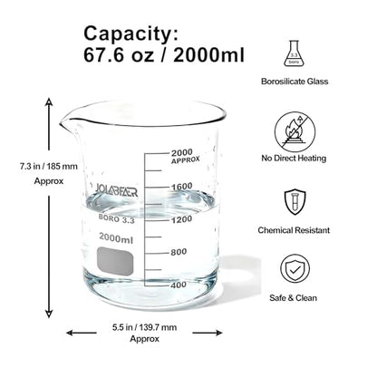 JOLABEAR 2000mL/2L Graduated Lab Glass Beaker - size: 2000ml