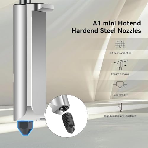 3pac A1 Mini/A1/A2L Hotend Print Head Hot End Kit 0.2mm+0.4mm+0.6mm Extruder Upgrade High Temperature 0.4 mm Hardened Steel Nozzle Replacement with Silicone Cover Sock for Bambu Laboratory 3D Printer - size: 0.2+0.4+0.6mm