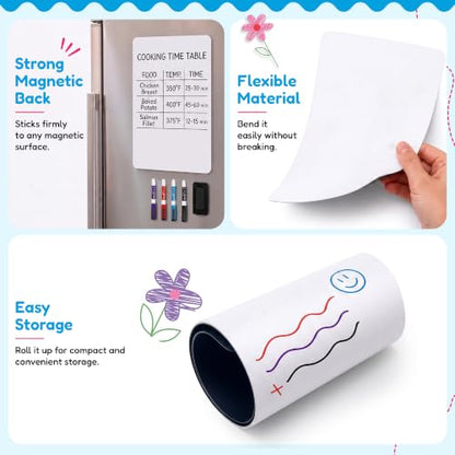 20"x13" Magnetic Dry Erase Board for Fridge with 4 Markers and Eraser - size: 17"W x 21"H