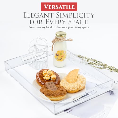Acrylic Tray 20x16 with Cut Handles - Spill Proof Decorative Tray is an Ideal Countertop Organizer for Living Rooms, Ottoman Coffee Tables, Offices, Kitchens & Serving Guests - color: Transparent, size: 20" x 16" x 2"