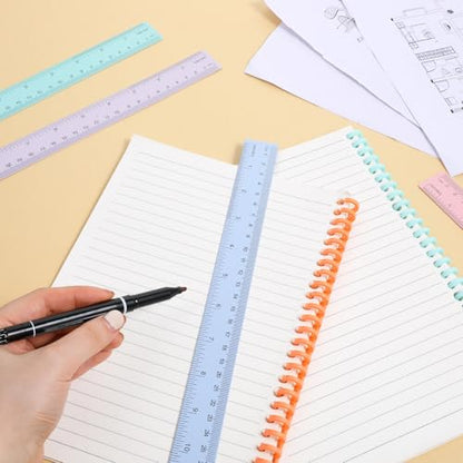 5 Pack Metal Ruler 12 Inch, Stainless Steel Ruler Kit with Centimeters, Millimeters, Inches and Conversion Table for Office and School, Easy to Read Metric Rule Set