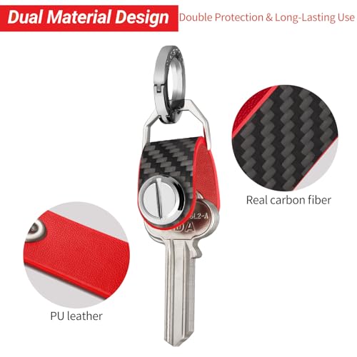 Carbon Fiber Key Organizer Compact Key Holder Minimalist Keychain for Men Women,Expandable Key Case Holds Up to 8 Keys - color: Red