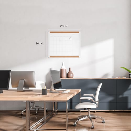 U Brands Magnetic Dry Erase Calendar White Board, 16" x 20", White Pin-It Frame, Includes Marker and Magnet - color: White, size: 20"W x 16"H