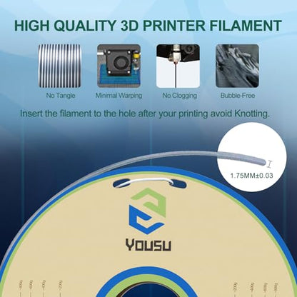 YOUSU Black White PLA Filament Coextrusion, PLA Filament Multicolor, 3D Printer Filament 1kg, Color Change Filament. - color: 4-black/White