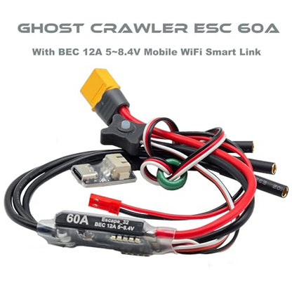 Ghost 60A Brushless ESC,Electric Speed Controller 12A BEC 5-8.4V,with WiFi-Link Parameter Configuration, for 1/10 Axial SCX10 TRX-4 TRX-6 RC Crawler Car - color: 60a Esc