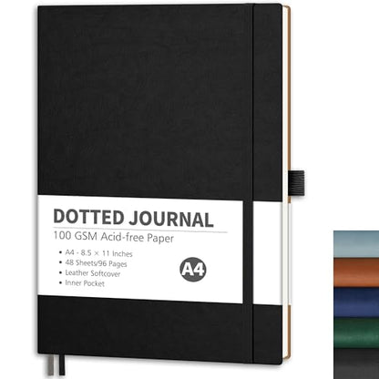 RETTACY Dotted Journal Notebook, 96 Pages, A4 Large Size (8.5'' x 11'') - color: Black, style: Dotted