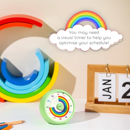 Visual Timer for Kids, 60-Minute Countdown Timer for Classroom Office Kitchen, Desk Timer Kids Time Management Tools with Silent Operation, Pomodoro Time Rainbow Pattern (Green) - color: Green