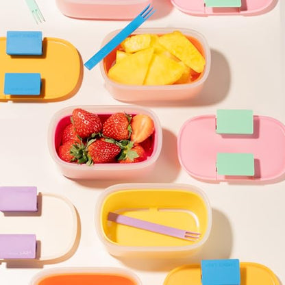 CHAKO LAB Fruit Storage Containerswith Removable Colander, Built-in fruit fork, Food Storage Containers with Lids 21oz(lemon) - color: lemon