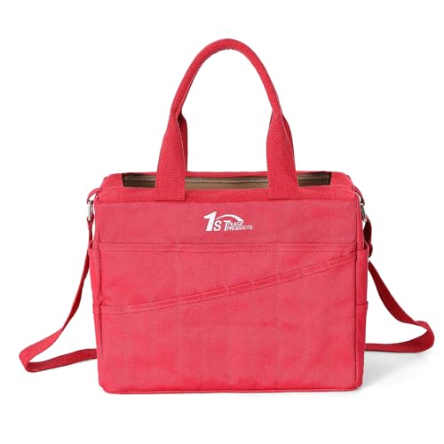 Art Craft Supply & Pottery Bag – 36 Pockets – Detachable Shoulder Strap - Handles – Removable Padded Divider - Washable – Tools, Knitting, Crochet, Yarn, Sewing, Scrapbooking, Clay, Tote - color: Lava Red